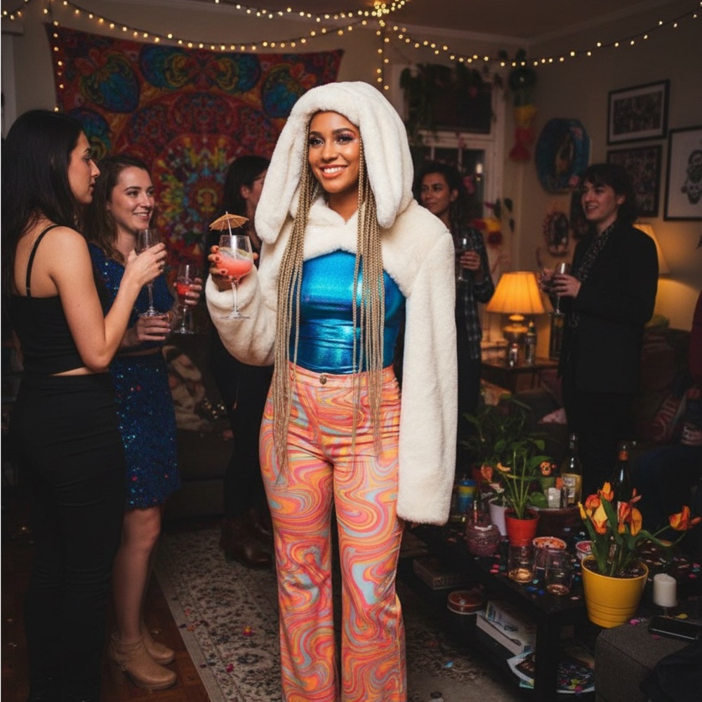 White Furry Shawl with Bunny Ears